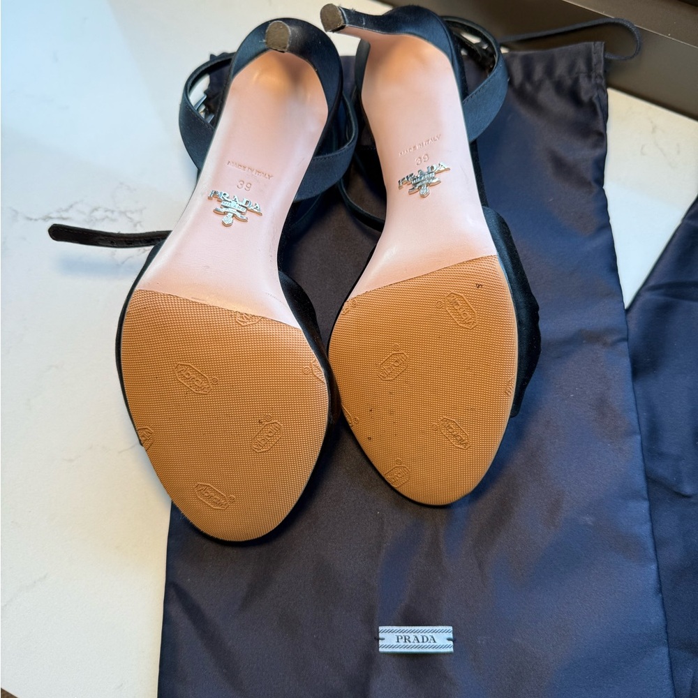 Prada Black Satin Sandals with Bow - Picture 2 of 2